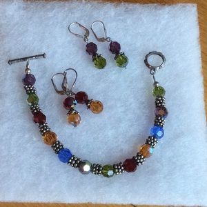 Swarovski crystal bracelet & earrings. Multi color